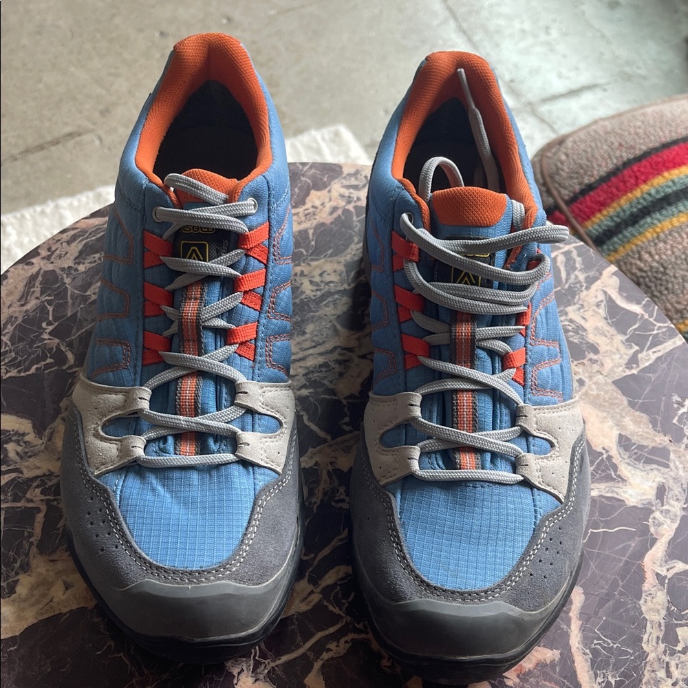 Asolo Blue and Gray Athletic Shoes with Orange Accents